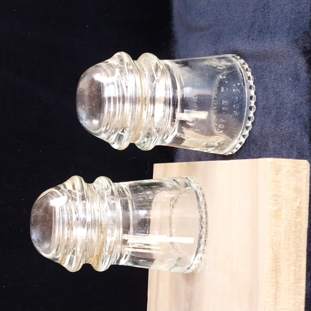 Pair Vintage Hemingray 12 Clear Glass Insulator